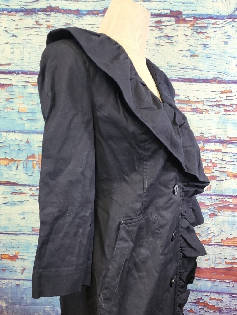 CAbi Navy Blue Ruffle-Front Midi Jacket - Picture 2 of 4